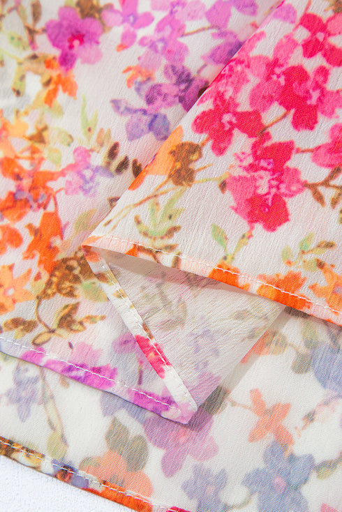 Flirty Floral Fields Puff Sleeve Notched Neck Tiered Mini Dress