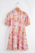 Flirty Floral Fields Puff Sleeve Notched Neck Tiered Mini Dress