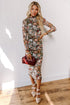 Floral Allover Print Mock Neck Bodycon Long Sleeve Midi Dress
