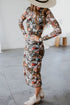 Floral Allover Print Mock Neck Bodycon Long Sleeve Midi Dress