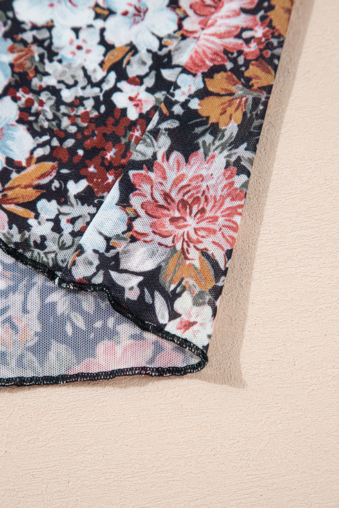 Floral Allover Print Mock Neck Bodycon Long Sleeve Midi Dress