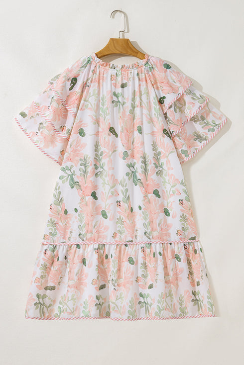 Floral And Striped Mixed Print A Line Mini Dress