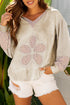 Floral Appliqu? Waffle Knit Long Sleeve Top