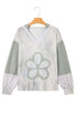 Floral Appliqu? Waffle Knit Long Sleeve Top