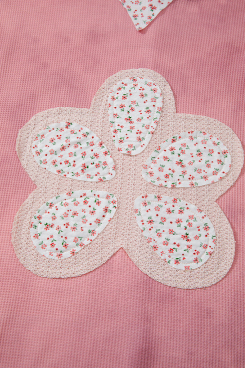 Floral Appliqu? Waffle Knit Long Sleeve Top