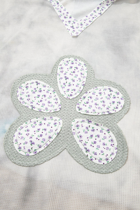 Floral Appliqu? Waffle Knit Long Sleeve Top