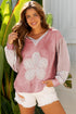 Floral Appliqu? Waffle Knit Long Sleeve Top