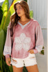 Floral Appliqu? Waffle Knit Long Sleeve Top