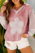 Floral Appliqu? Waffle Knit Long Sleeve Top