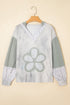 Floral Appliqu? Waffle Knit Long Sleeve Top