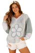 Floral Appliqu? Waffle Knit Long Sleeve Top