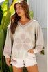 Floral Appliqu? Waffle Knit Long Sleeve Top