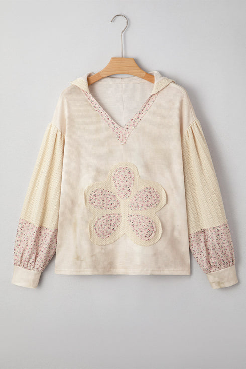 Floral Appliqu? Waffle Knit Long Sleeve Top