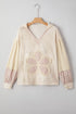 Floral Appliqu? Waffle Knit Long Sleeve Top
