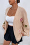 Floral Applique Drop Shoulder Bubble Sleeve Cardigan