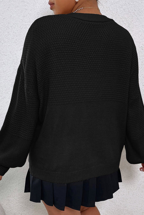 Floral Applique Drop Shoulder Bubble Sleeve Cardigan