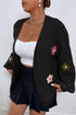 Floral Applique Drop Shoulder Bubble Sleeve Cardigan