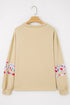 Floral Applique Drop Shoulder Patchwork Sleeve Oversized Pullover Sweatshirt