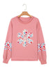 Floral Applique Drop Shoulder Patchwork Sleeve Oversized Pullover Sweatshirt