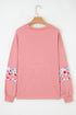 Floral Applique Drop Shoulder Patchwork Sleeve Oversized Pullover Sweatshirt