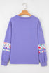 Floral Applique Drop Shoulder Patchwork Sleeve Oversized Pullover Sweatshirt
