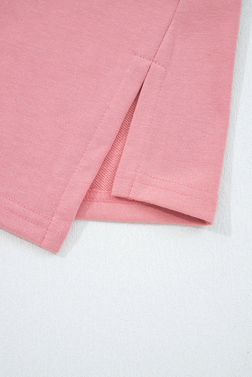 Floral Applique Drop Shoulder Patchwork Sleeve Oversized Pullover Sweatshirt