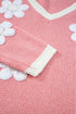 Floral Applique Drop Shoulder V Neck Knit Sweater