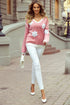 Floral Applique Drop Shoulder V Neck Knit Sweater