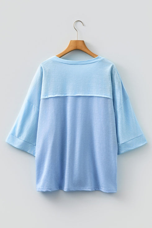 Floral Applique Exposed Seam Bracelet Sleeve Oversized Top