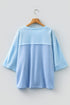 Floral Applique Exposed Seam Bracelet Sleeve Oversized Top
