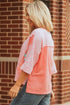Floral Applique Exposed Seam Bracelet Sleeve Oversized Top
