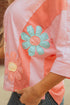Floral Applique Exposed Seam Bracelet Sleeve Oversized Top