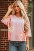 Floral Applique Exposed Seam Bracelet Sleeve Oversized Top
