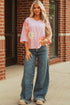 Floral Applique Exposed Seam Bracelet Sleeve Oversized Top