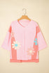 Floral Applique Exposed Seam Bracelet Sleeve Oversized Top