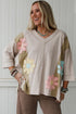 Floral Applique Exposed Seam Bracelet Sleeve Oversized Top
