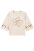 Floral Applique Exposed Seam Wide Sleeve Graphic Tee