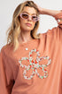 Floral Applique Exposed Seam Wide Sleeve Graphic Tee
