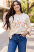 Floral Applique Exposed Seam Wide Sleeve Graphic Tee
