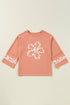Floral Applique Exposed Seam Wide Sleeve Graphic Tee