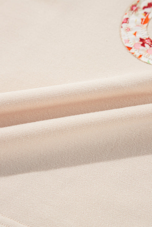 Floral Applique Exposed Seam Wide Sleeve Graphic Tee