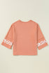 Floral Applique Exposed Seam Wide Sleeve Graphic Tee
