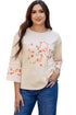 Floral Applique Exposed Seam Wide Sleeve Graphic Tee