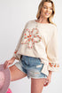 Floral Applique Exposed Seam Wide Sleeve Graphic Tee