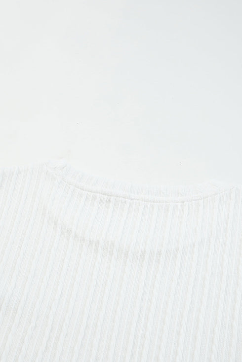 Floral Applique Mesh Sleeves Textured Knit Blouse