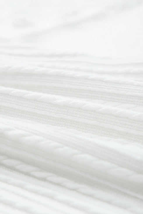 Floral Applique Mesh Sleeves Textured Knit Blouse