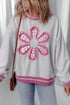Floral Applique Mixed Media Lace Detail Pullover Sweatshirt
