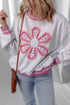 Floral Applique Mixed Media Lace Detail Pullover Sweatshirt