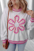 Floral Applique Mixed Media Lace Detail Pullover Sweatshirt