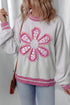 Floral Applique Mixed Media Lace Detail Pullover Sweatshirt